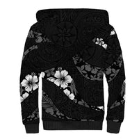 Aloha Hawaii Floral Tapa Sherpa Hoodie Patchwork Charcoal - Polynesian Pride