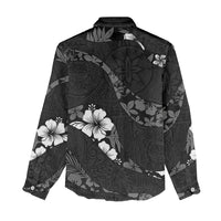 Aloha Hawaii Floral Tapa Women Casual Shirt Patchwork Charcoal - Polynesian Pride