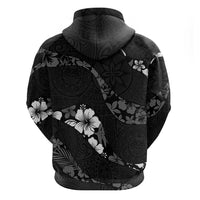 Aloha Hawaii Floral Tapa Zip Hoodie Patchwork Charcoal - Polynesian Pride