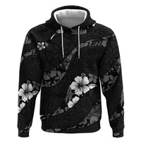 Aloha Hawaii Floral Tapa Zip Hoodie Patchwork Charcoal - Polynesian Pride