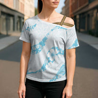 Aloha Hawaii Floral Tapa Cross Shoulder Shirt Patchwork Turquoise - Polynesian Pride