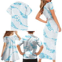 Aloha Hawaii Floral Tapa Family Matching Short Sleeve Bodycon Dress and Hawaiian Shirt Patchwork Turquoise LT7 - Polynesian Pride