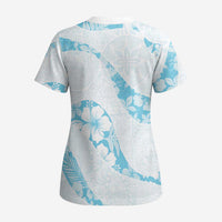 Aloha Hawaii Floral Tapa Scrub Top Patchwork Turquoise - Polynesian Pride