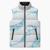 Aloha Hawaii Floral Tapa Sleeveless Puffer Jacket Patchwork Turquoise LT7 Unisex Turquoise - Polynesian Pride