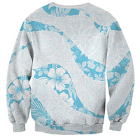 Aloha Hawaii Floral Tapa Sweatshirt Patchwork Turquoise LT7 - Polynesian Pride