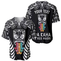 Personalised Kia Kaha Te Reo Maori Baseball Jersey Hei Tiki Mix Koru - Black LT7 - Polynesian Pride