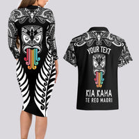 personalised-kia-kaha-te-reo-maori-couples-matching-long-sleeve-bodycon-dress-and-hawaiian-shirt-hei-tiki-mix-koru-black
