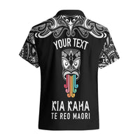 Personalised Kia Kaha Te Reo Maori Hawaiian Shirt Hei Tiki Mix Koru - Black LT7 - Polynesian Pride