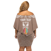 personalised-kia-kaha-te-reo-maori-family-matching-off-shoulder-short-dress-and-hawaiian-shirt-hei-tiki-mix-koru-brown
