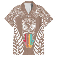 personalised-kia-kaha-te-reo-maori-family-matching-short-sleeve-bodycon-dress-and-hawaiian-shirt-hei-tiki-mix-koru-brown