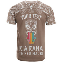 Personalised Kia Kaha Te Reo Maori T Shirt Hei Tiki Mix Koru - Brown LT7 - Polynesian Pride