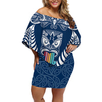 personalised-kia-kaha-te-reo-maori-family-matching-off-shoulder-short-dress-and-hawaiian-shirt-hei-tiki-mix-koru-navy-blue