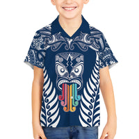 personalised-kia-kaha-te-reo-maori-kid-hawaiian-shirt-hei-tiki-mix-koru-navy-blue