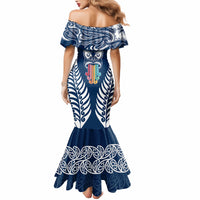 Personalised Kia Kaha Te Reo Maori Mermaid Dress Hei Tiki Mix Koru - Navy Blue LT7 - Polynesian Pride