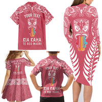 personalised-kia-kaha-te-reo-maori-family-matching-long-sleeve-bodycon-dress-and-hawaiian-shirt-hei-tiki-mix-koru-pink
