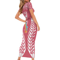 personalised-kia-kaha-te-reo-maori-family-matching-short-sleeve-bodycon-dress-and-hawaiian-shirt-hei-tiki-mix-koru-pink