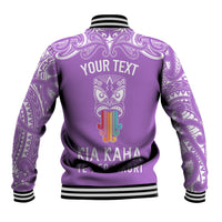 Personalised Kia Kaha Te Reo Maori Baseball Jacket Hei Tiki Mix Koru - Purple LT7 - Polynesian Pride