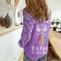Personalised Kia Kaha Te Reo Maori Women Casual Shirt Hei Tiki Mix Koru - Purple LT7 - Polynesian Pride