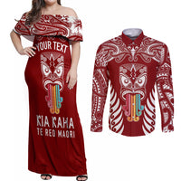 personalised-kia-kaha-te-reo-maori-couples-matching-off-shoulder-maxi-dress-and-long-sleeve-button-shirts-hei-tiki-mix-koru-red