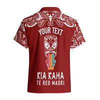 Personalised Kia Kaha Te Reo Maori Hawaiian Shirt Hei Tiki Mix Koru - Red LT7 - Polynesian Pride