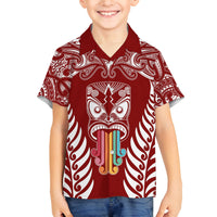 personalised-kia-kaha-te-reo-maori-kid-hawaiian-shirt-hei-tiki-mix-koru-red