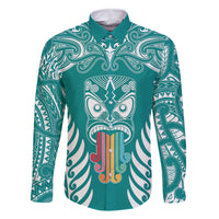 personalised-kia-kaha-te-reo-maori-family-matching-off-shoulder-long-sleeve-dress-and-hawaiian-shirt-hei-tiki-mix-koru-teal