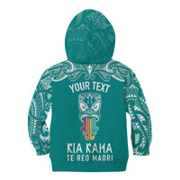 Personalised Kia Kaha Te Reo Maori Kid Hoodie Hei Tiki Mix Koru - Teal LT7 - Polynesian Pride