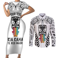 Personalised Kia Kaha Te Reo Maori Couples Matching Short Sleeve Bodycon Dress and Long Sleeve Button Shirts Hei Tiki Mix Koru - White LT7 White - Polynesian Pride