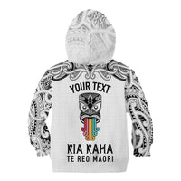 Personalised Kia Kaha Te Reo Maori Kid Hoodie Hei Tiki Mix Koru - White LT7 - Polynesian Pride
