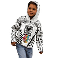 Personalised Kia Kaha Te Reo Maori Kid Hoodie Hei Tiki Mix Koru - White LT7 - Polynesian Pride