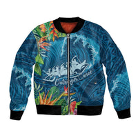 Outrigger Canoe Blue Bomber Jacket On The Waves LT7 Unisex Blue - Polynesian Pride