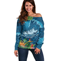 Outrigger Canoe Blue Off Shoulder Sweater On The Waves LT7 Women Blue - Polynesian Pride