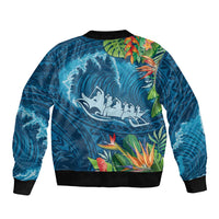 Outrigger Canoe Blue Sleeve Zip Bomber Jacket On The Waves LT7 - Polynesian Pride