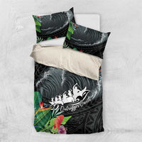 Outrigger Canoe Black Bedding Set On The Waves LT7 US Twin 172cm x 218cm Black - Polynesian Pride
