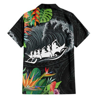 Outrigger Canoe Black Family Matching Puletasi and Hawaiian Shirt On The Waves LT7 - Polynesian Pride