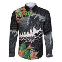 Outrigger Canoe Black Family Matching Puletasi and Hawaiian Shirt On The Waves LT7 Dad's Shirt - Long Sleeve Black - Polynesian Pride