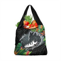 Outrigger Canoe Black Grocery Bag On The Waves
