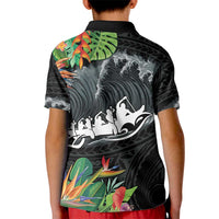 Outrigger Canoe Black Kid Polo Shirt On The Waves