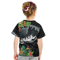 Outrigger Canoe Black Kid T Shirt On The Waves