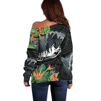 Outrigger Canoe Black Off Shoulder Sweater On The Waves LT7 - Polynesian Pride