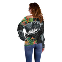 Outrigger Canoe Black Off Shoulder Sweater On The Waves LT7 - Polynesian Pride