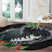 Outrigger Canoe Black Round Carpet On The Waves