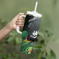 Outrigger Canoe Black Tumbler With Handle On The Waves
