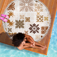 Vintage Hawaii Beach Blanket Hawaiian Quilt Kapa Mismatch Beige LT7 - Wonder Print Shop