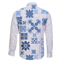 Vintage Hawaii Family Matching Long Sleeve Bodycon Dress and Hawaiian Shirt Hawaiian Quilt Kapa Mismatch Blue LT7 - Polynesian Pride