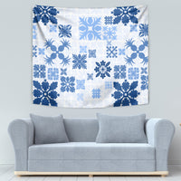 Vintage Hawaii Tapestry Hawaiian Quilt Kapa Mismatch Blue LT7 - Polynesian Pride