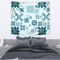 Vintage Hawaii Tapestry Hawaiian Quilt Kapa Mismatch Teal LT7 - Polynesian Pride