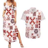 Vintage Hawaii Couples Matching Summer Maxi Dress and Hawaiian Shirt Hawaiian Quilt Kapa Mismatch Red LT7 Red - Polynesian Pride