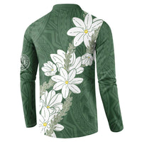 Ia Orana Tahiti Tiare Button Sweatshirt Sage Green Lei - Polynesian Pride