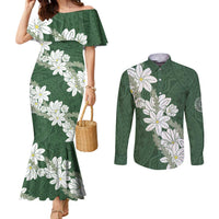 Ia Orana Tahiti Tiare Couples Matching Mermaid Dress and Long Sleeve Button Shirt Sage Green Lei LT7 Sage Green - Polynesian Pride